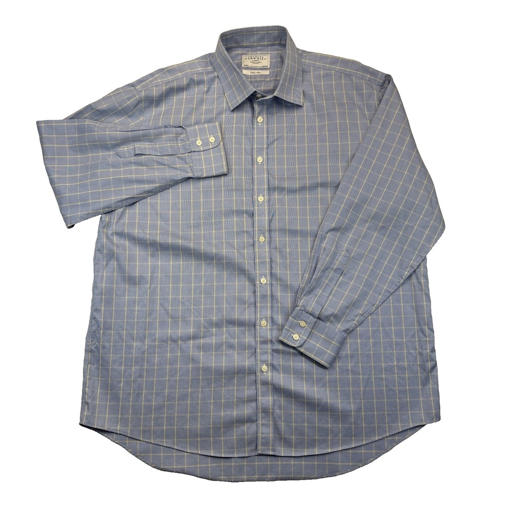 Charles Tyrwhitt Dress Shirt Mens 18 37 Blue Yellow Plaid Non Iron Cotton Preppy